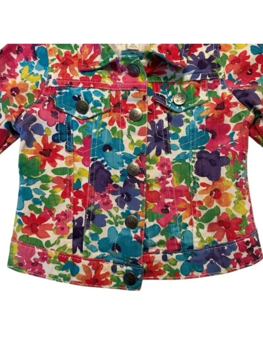 1989 Place | Kids Girl Red & Blue Floral Color Full Denim Jacket Size Small